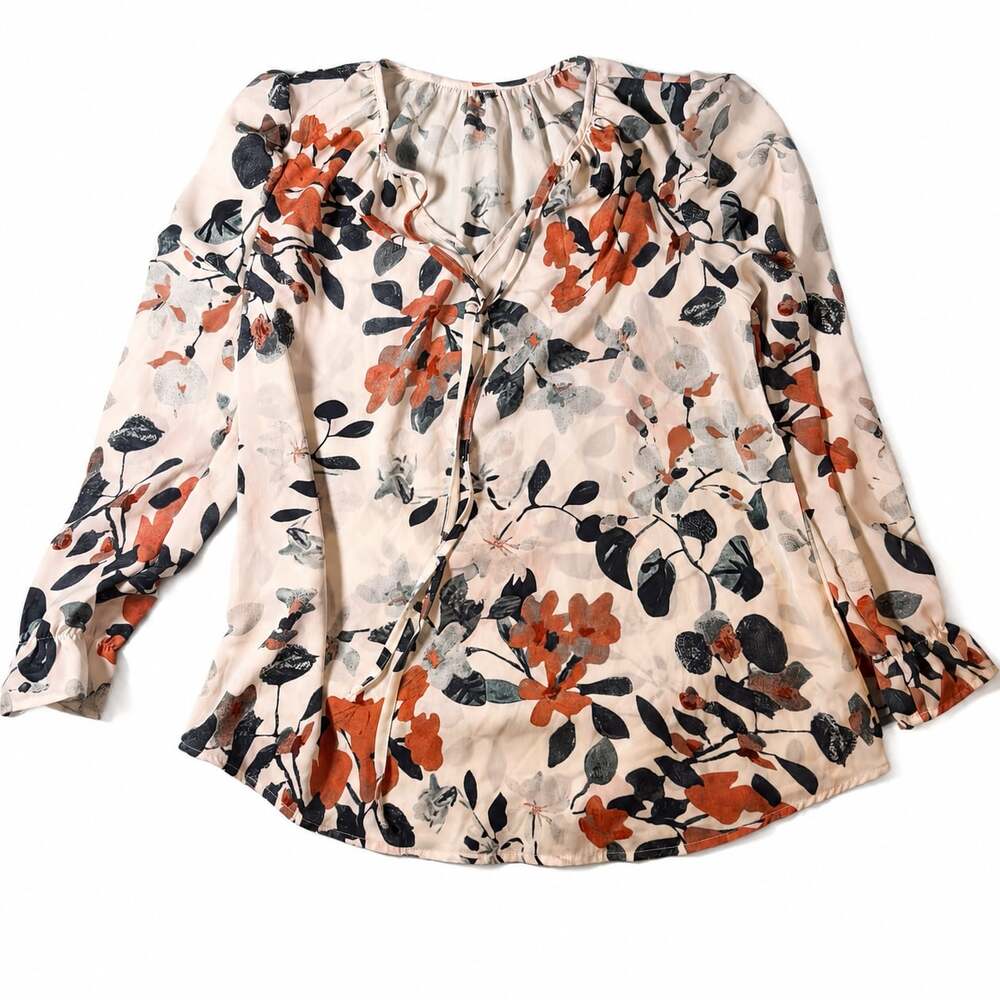 Bebe Womens Bow Tie Front Long Sleeve Blouse with Floral Print
